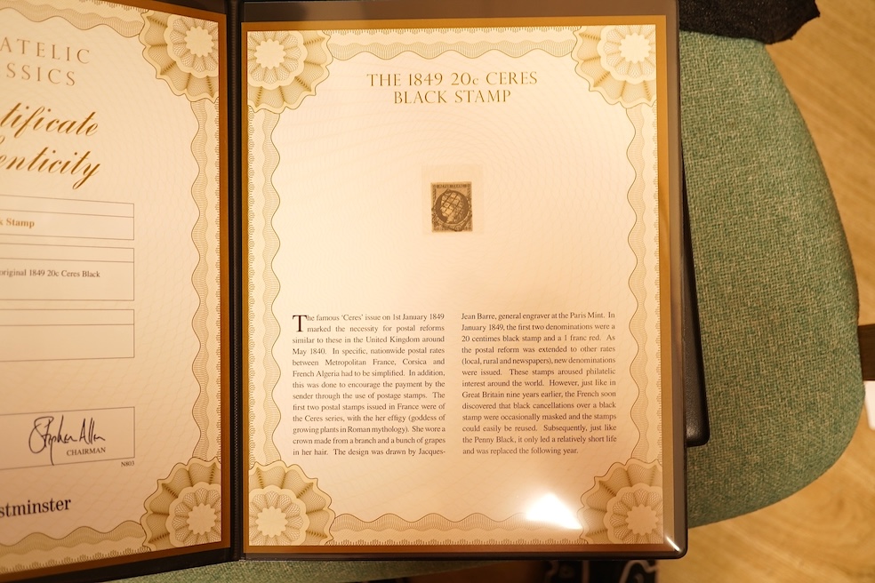 Five presentation folders of stamps issued by the Westminster collection as part of The World’s Most Famous Stamps and Philatelic Classics series including; a USA 1847 letter with 5c stamp, the 3d Beaver Canada stamp, tw